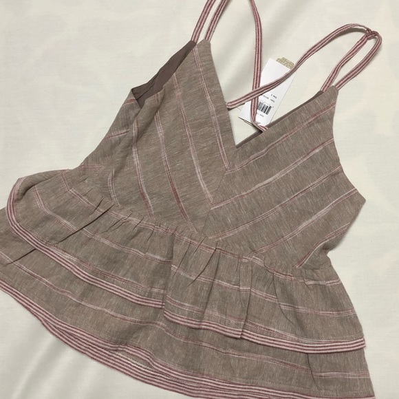 GB khaki and red stripe linen peplum top short set - Picture 3 of 5